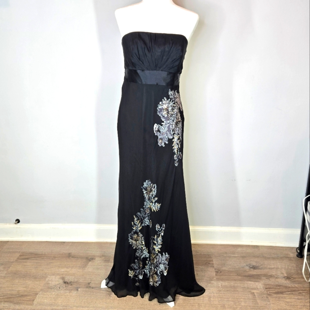 Monsoon Black Silk Evening Gown Y2K Maxi Dress Size M